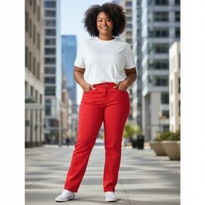 Faded Glory Pants Womens Straight Rock N Red 18 New Stretch Denim Cotton Blend
